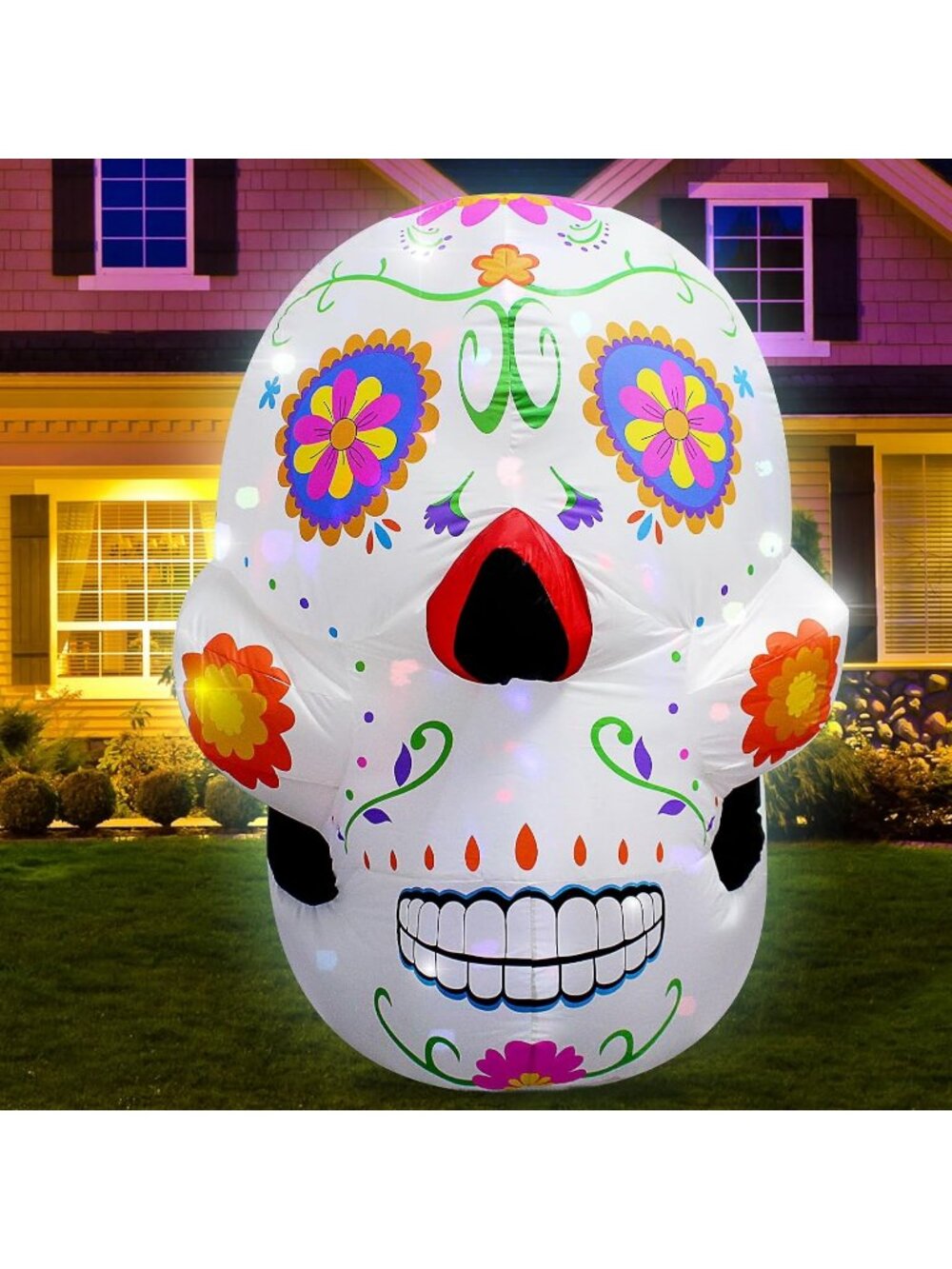 🎃4FT Halloween Inflatable White Skull with LED Lights for Outdoor Decoration
